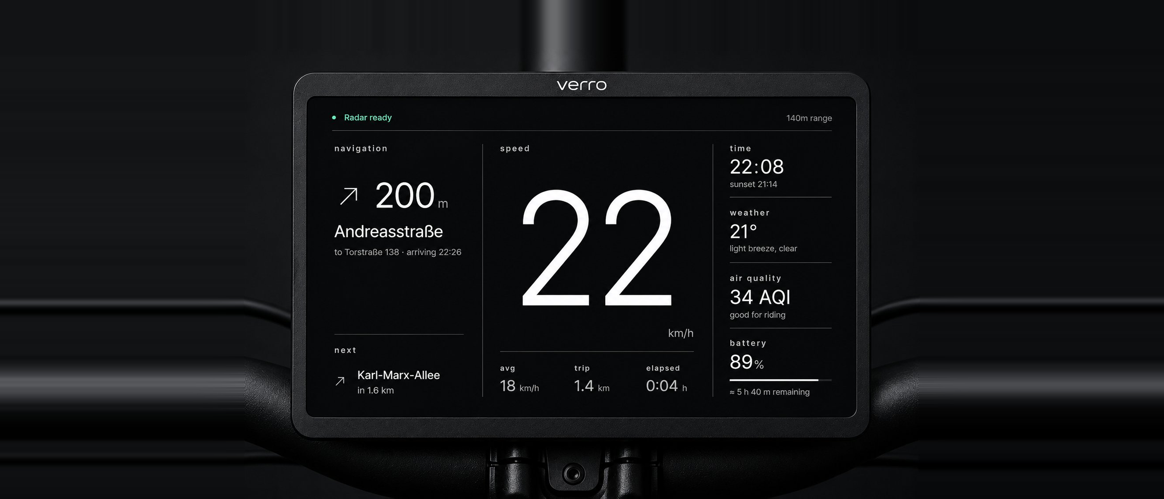 Verro cycling cockpit