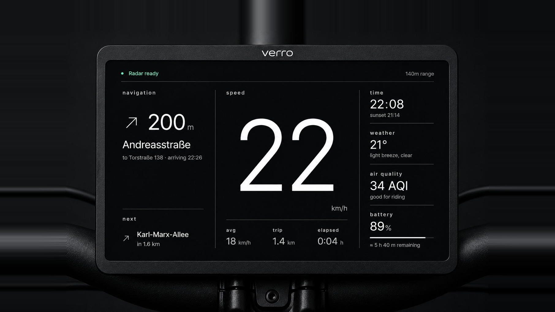 Verro cycling cockpit